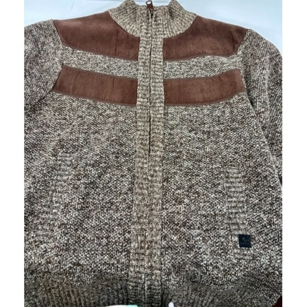 Buffalo David Bitton Men M Brown Marled Full Zip Sweater Fleece Lined Cabin Core
